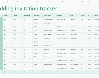 Wedding Invitation Tracker Excel | Guest List & RSVP Planner | Wedding Planning Spreadsheet