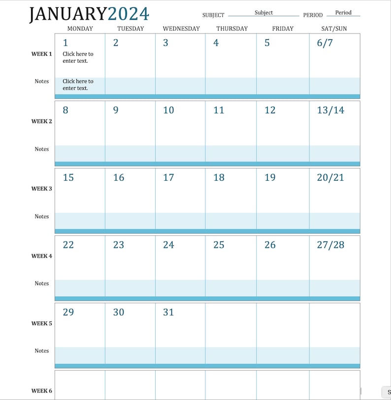 Plan Calendar Template / Monthly Teaching and Lesson Schedule Planner / Educational Planning Tool for Teachers / Editable Word File