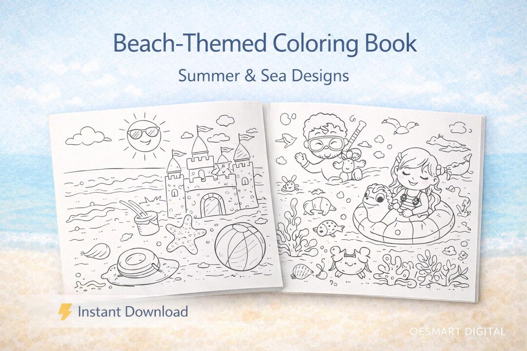 Printable Beach Coloring Book for Kids – Summer Ocean Activity | Screen ...