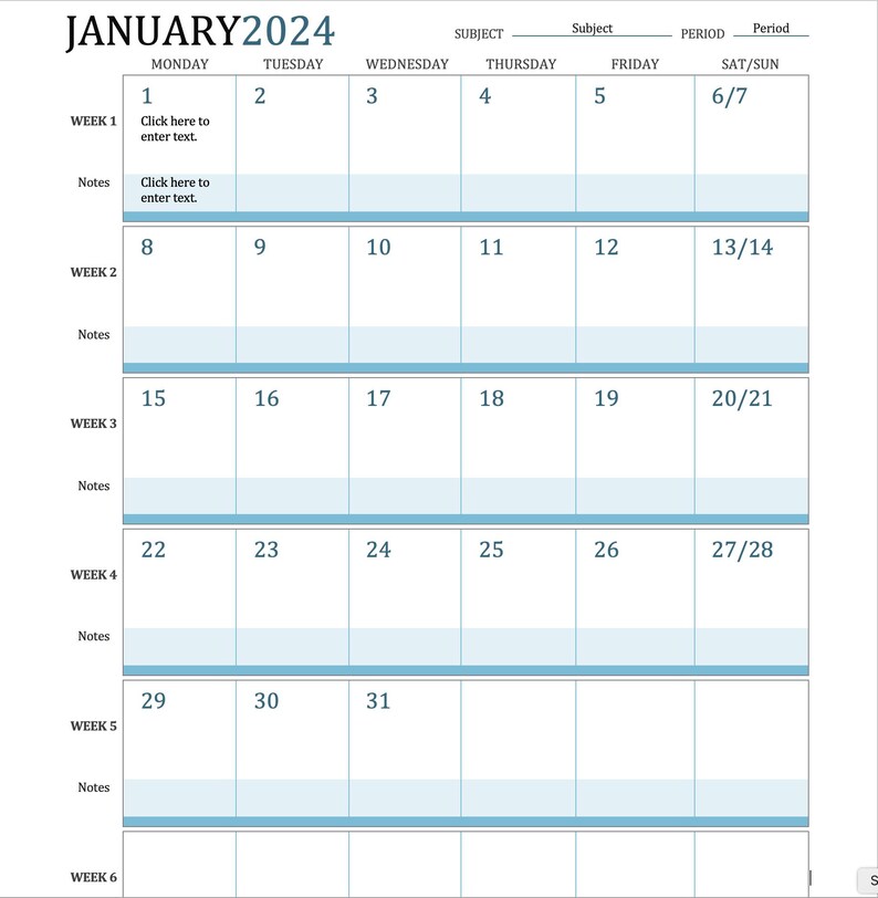 Plan Calendar Template / Monthly Teaching and Lesson Schedule Planner / Educational Planning Tool for Teachers / Editable Word File