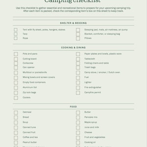 Camping Checklist Template: Outdoor Trip Packing List (Digital Download)