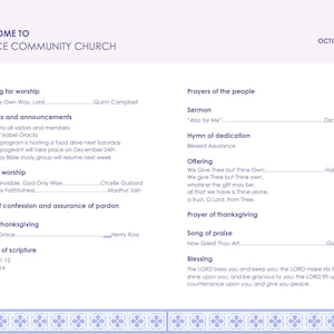 Church service bulletin folded / Easy-to-Use Folded Template / Weekly Services and Events