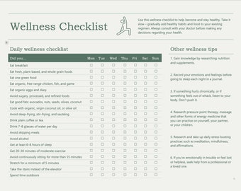 Wellness Checklist Template | Daily Habit & Health Tracker