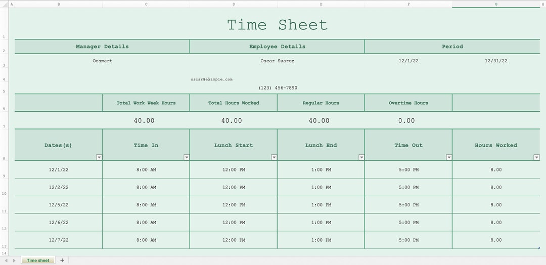 Timesheet Template / Work Hours Calculator / Small Business Time ...