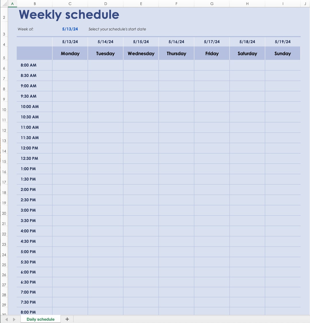 Excel Weekly Schedule Planner Template | Editable Work & Task Planner ...