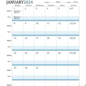 Plan Calendar Template / Monthly Teaching and Lesson Schedule Planner / Educational Planning Tool for Teachers / Editable Word File