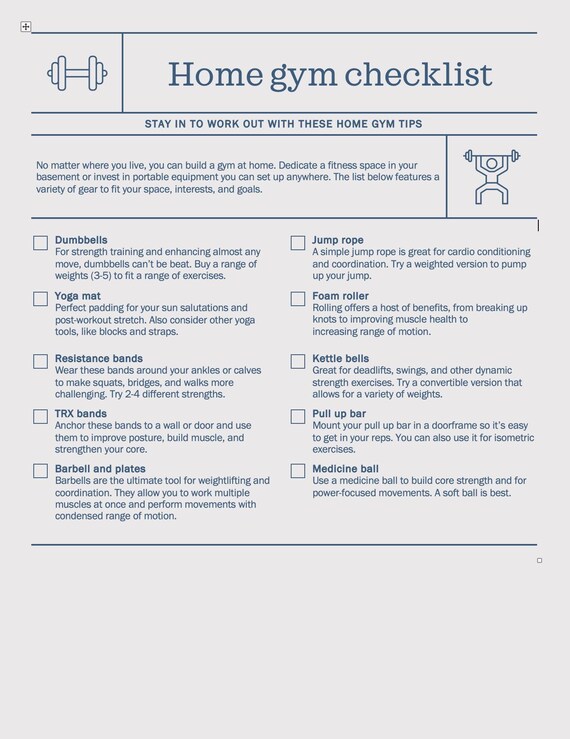 Simple Home Gym Checklist Checklist Of Essential Home Workout