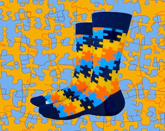 PUZZLE 2 Art Colorful Fun Dress Socks Novelty Crew Socks Crazy Funky Socks Men's Socks Unisex Socks Fun Valentines Day Gift