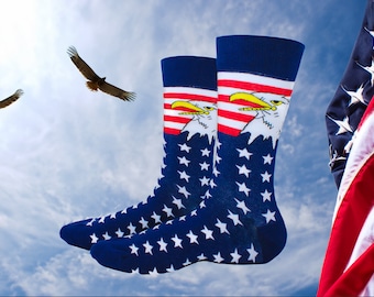 AMERICAN EAGLE USA Patriot Fun Dress Socks Novelty Crew Socks Crazy Funky Socks Men's Socks Unisex Socks Fun Valentines Day Gift