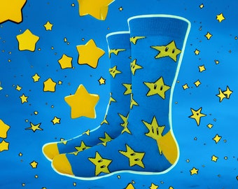 SUPER STAR Mario Video Game Fun Dress Socks Novelty Crew Socks Crazy Funky Socks Men's Socks Unisex Socks Fun Gift For Him