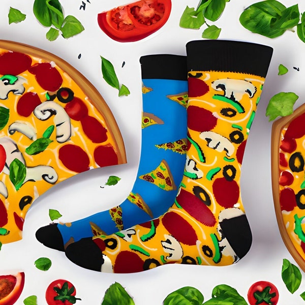 PIZZA Food Toppings Junk Food Fun Dress Socks Novelty Crew Socks Crazy Funky Socks Men's Socks Unisex Socks Fun Gift For Him