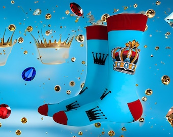 CROWN King Queen Royalty Fun Dress Socks Novelty Crew Socks Crazy Funky Socks Men's Socks Unisex Socks Fun Valentines Day Gift