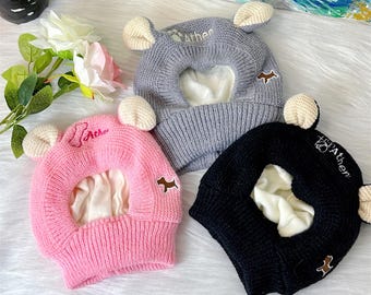 Personalized Embroidered Dog Beanie with Name, Custom Cute Cold Weather Hats,Knitted Dog Hats, Knit Dog Hat, Funny Winter Pets Beanies Cap