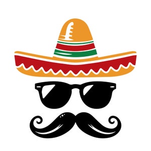 Cinco De Mayo Face SVG Cut File | commercial use | instant download | printable vector clip art | Cinco De Mayo SVG | Sombrero Shirt Print