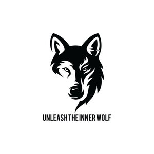 May include: Black and white illustration of a wolf's head with the text "UNLEASH THE INNER WOLF" below.