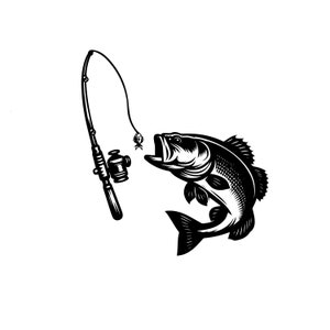 Anzuelo Svg, Pesca de lubina Svg, Pescador Svg, Papá pescador. Archivo de corte vectorial Cricut, Silueta, Png Eps, Calcomanía, Pegatina, Vinilo.