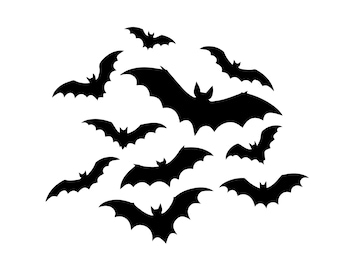Flygande fladdermöss digital nedladdning, SVG, PNG, JPG, läskiga svg, skriv ut för att klippa filer för Cricut, skriv ut för att klippa fil för silhuett, gravyr