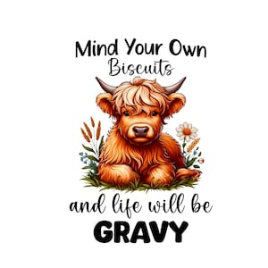 Mind Your Own Biscuits Cutting Board Design Download, watercolour Highland Cow Glass Cutting Board PNG Printable Digital File