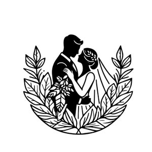 Ilustración de imágenes prediseñadas de novia y novio, novia y novio svg, novia y novio dibujados a mano, favor de boda, logotipo de boda, pareja de boda svg