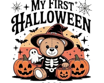 My First Halloween PNG, Halloween Sublimation Design, Babies First Halloween PNG, skeleton, Instant Download, Cute Halloween Designs