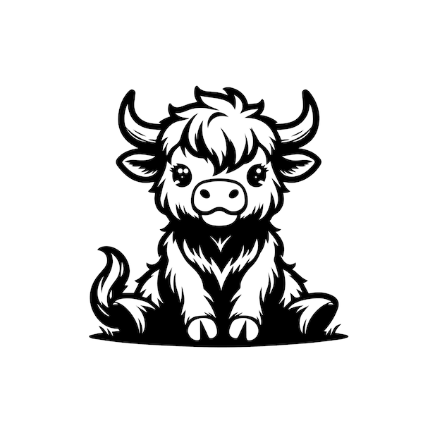 Cute Highland Cow Sitting Svg Png | Highland Cow Svg | Cow Svg | Cute Cow Svg | Baby Cow Svg | Highland Cow Clipart Vector Cutting File Png