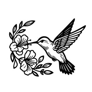 Fichier Svg de fleurs de colibri | Fleurs Svg | Clipart Colibri | Svg colibri | Fichiers Svg Png Eps pour Cricut Silhouette imprimables