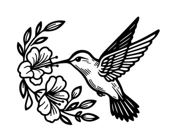 Hummingbird Flowers Svg File | Florals Svg | Hummingbird Clipart | Hummingbird Svg | Svg Png Eps Files for Cricut Silhouette Printable