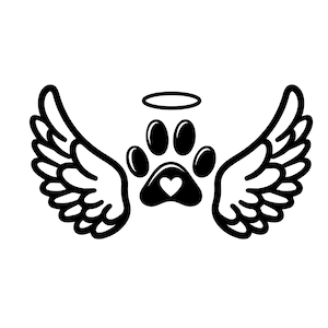 Huisdier gedenkteken SVG PNG-bestanden voor snijmachines, digitale clipart, vleugels, halo, bot, hond, pootafdruk, hart, engel