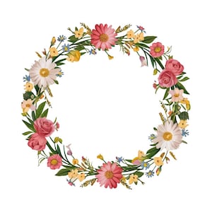 Wildflower Wreath Clip Art, SINGLE IMAGE, Commercial Use / Transparent PNGs, Floral Wreath Clipart, Florals, Botanical, Invitation