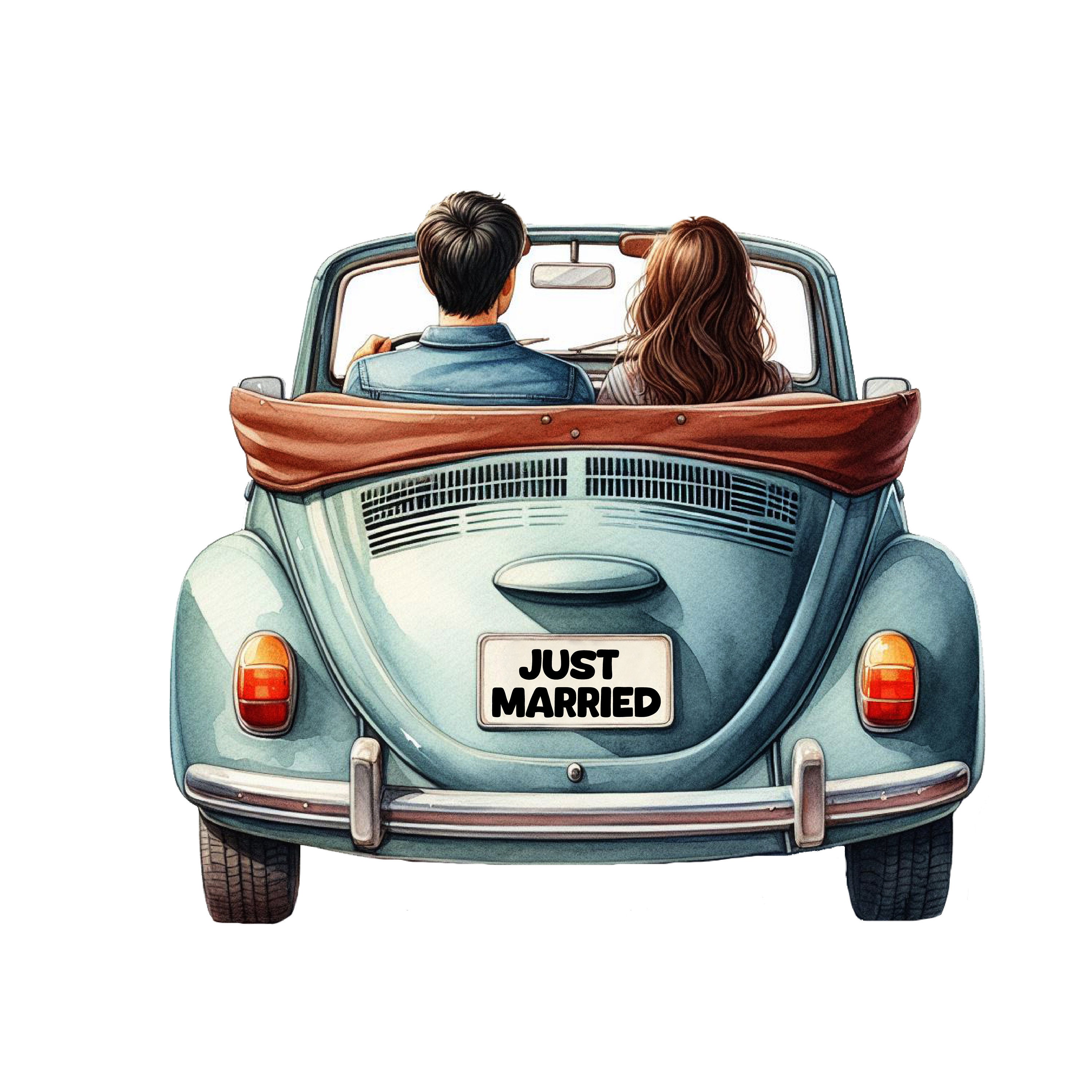 Just Married Car With Bride and Groom Clipart, Digital Download ...