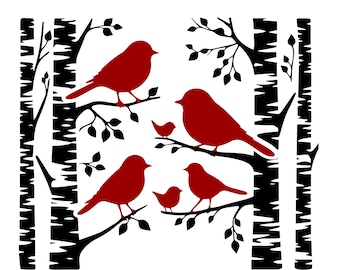 Premium Birch Tree Clipart & Vector Set - Birch Tree Clip Art, Birch Clipart, Birch Tree Vectors, Birch Vectors, Cardinal Clipart, Cardinal