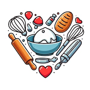Bake tools heart png sublimation design download, baking png, cooking love png, cooking tools png, sublimate designs download