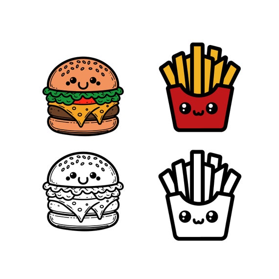 ハンバーガーとフライドポテト ハンバーガーとフライドポテト かわいい SVG レイヤー、かわいい