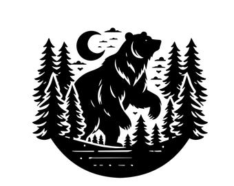 Bear SVG, Bear Nature Svg, Bear Svg, Forest Svg, Bear in Woods, Bear in Trees, Mountain Bear Svg, Mountain Forest Svg