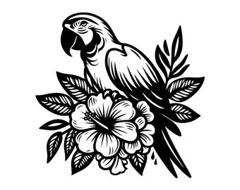 Parrot With Flowers Svg, Parrot Svg, Parrot Flower Svg, Parrot Macaw Svg, Parrot Clipart, Parrot Cricut, Parrot Cut file, Parrot Shirt Svg