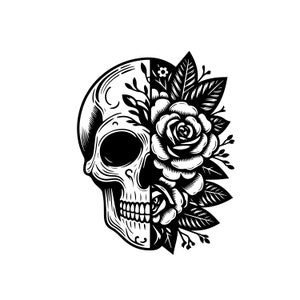 Fichier svg crâne, Floral Skull svg, crâne Vector, silhouette vectorielle de fleur de crâne svg, fichier Sugar Skull Svg, fichier de coupe de fleur de crâne, Halloween