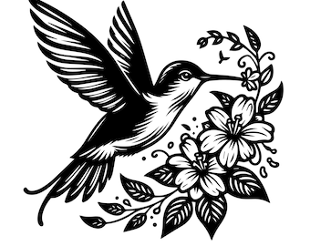 Hummingbird Flowers Svg File | Florals Svg | Hummingbird Clipart | Hummingbird Svg | Svg Png Eps Files for Cricut Silhouette Printable