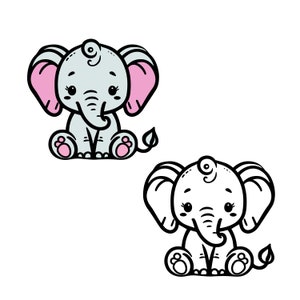 Bébé Éléphant SVG Mignon Éléphant Fille coupé fichier Doux Éléphant Baby Shower Fille Chemise Bébé Body Kawaii Animal Silhouette Cricut Vinyle Fer