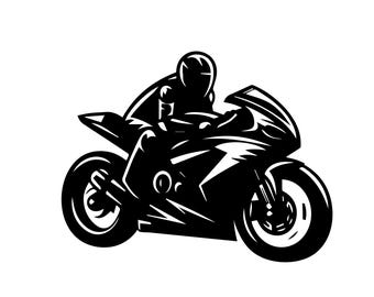 Racing Motorcycle- Rider Biker Vector, Motorbike Helmet Decal Sticker, Silhouette Motorcycle Clipart - Cricut Files Svg,Png,Jpg