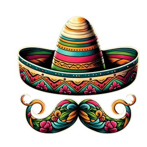 Sombrero und Schnurrbart, sofortiger digitaler Download, SVG-, PNG-, JPG- und ENV-Dateien enthalten