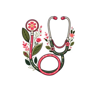 Estetoscópio floral SVG Enfermeira Flor Svg Estetoscópio com flores Svg Arquivo de corte Svg Estetoscópio de flor Svg Estetoscópio de coração Flor Svg