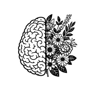 Mental health svg, flower brain svg, wildflower svg, human brain clipart, Anatomy design, Medical clipart