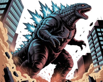 Descarga digital de alta calidad de Godzilla Attack: Arte del Rey de los Monstruos para fans de Blockbuster
