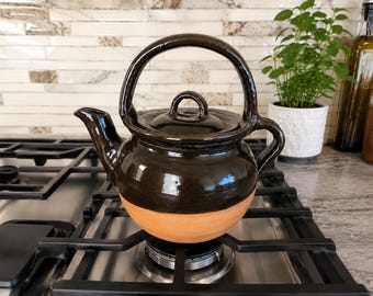 Handmade Clay Teapot with Handle | Rustic Barro Coffee Pot | Traditional Ceramic Tea Kettle | Mexican Kitchen Decor | Artisan Pottery Gift