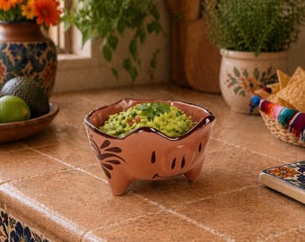 Guacamole Bowl | Handmade Style Salsa Dish | Talavera Kitchen Decor | Chip and Dip Serving Bowl | Ceramic Molcajete | Molcajete Puerquito