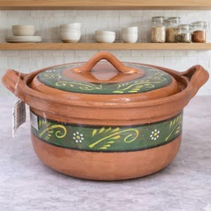 Hand Painted Mexican Cazuela with Lid | Terracotta Clay Cooking Pot | Talavera Pottery | Rustic Kitchen Decor | Authentic Mexican Cookware