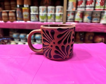 SET of 2 Clay Mexican Mug Taza Relieve, Handmade Coffee Cups, Christmas Gifts