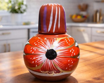Handcrafted Terracotta Water Jug: Mexican Botellon With Cup - Etsy