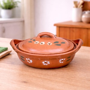 Cazuela de Barro  con Tapa, Cooking Pottery Casserole, Handmade Clay Pan, Mexican Clay Pot, Gift Ideas for Her, Mom gift, Housewarming