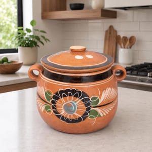Mexican Olla de Barro, Handmade Bean Pot, Rustic Terracotta Cookware, Traditional Mexican Pottery, Kitchen Decor